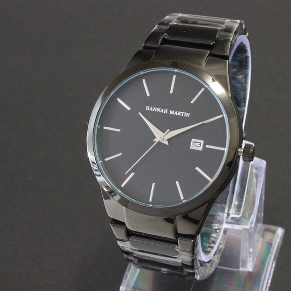 Men's Sports Watch Raised Indices Integrated Bracelet Black Quartz 40mm - Picture 4 of 11